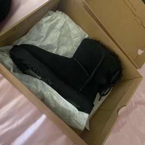 UGG Black Short Suede Boots with Heel Bow